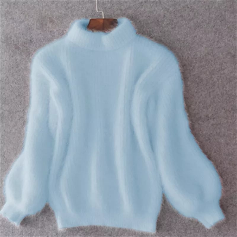 ACACIA | FUZZY LANTERN SLEEVE KNIT SWEATER - Light Blue