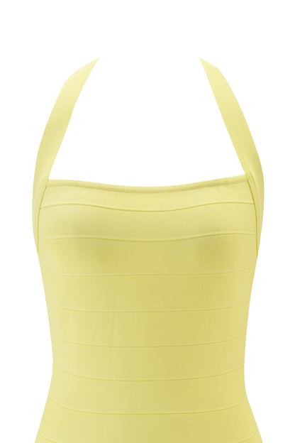 ADALYN | HALTER BANDAGE MINI DRESS - Pale Yellow