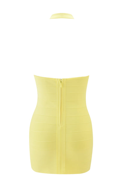 ADALYN | HALTER BANDAGE MINI DRESS - Pale Yellow