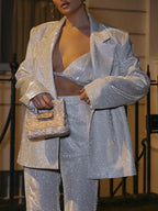 ADELE | GLITTER BLAZER TROUSER SET - Silver