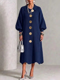 AELIANA | BUTTON-FRONT MIDI DRESS - Navy Blue