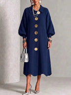 AELIANA | BUTTON-FRONT MIDI DRESS - Navy Blue