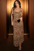 AELIN | LEOPARD PRINT COWL NECK MAXI DRESS - Tan Leopard