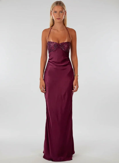 AELINE | HALTER MAXI DRESS - Burgundy
