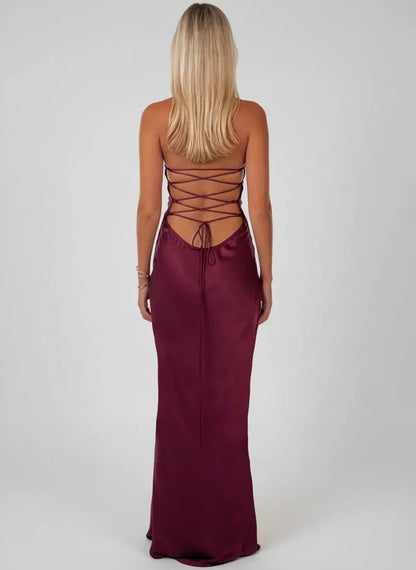 AELINE | HALTER MAXI DRESS - Burgundy