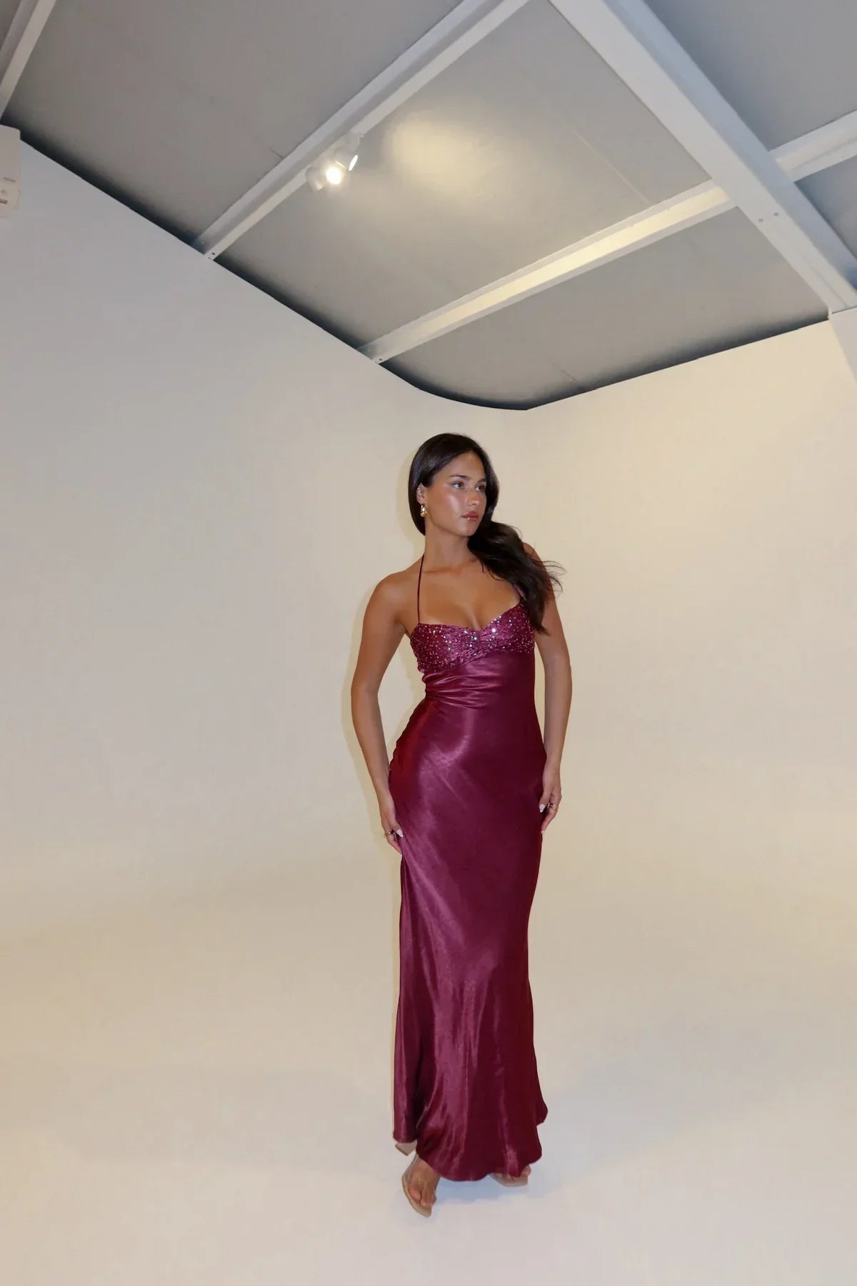AELINE | HALTER MAXI DRESS - Burgundy