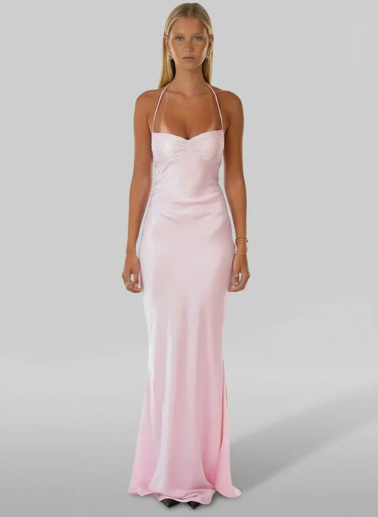AELINE | HALTER MAXI DRESS - Light Pink