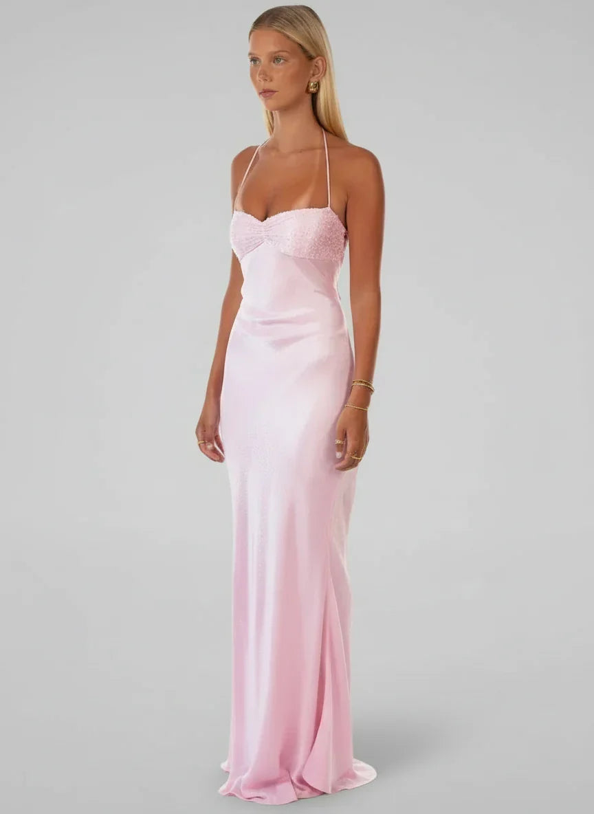 AELINE | HALTER MAXI DRESS - Light Pink