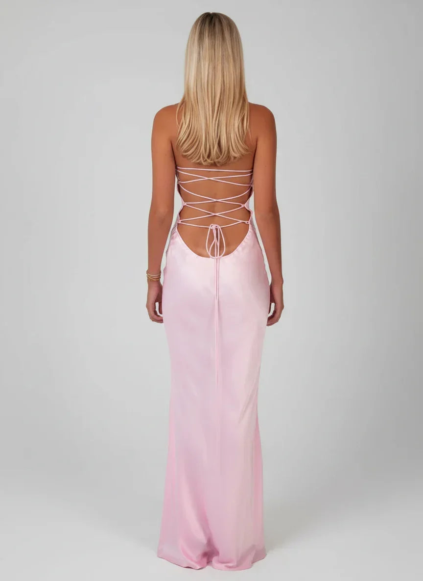 AELINE | HALTER MAXI DRESS - Light Pink