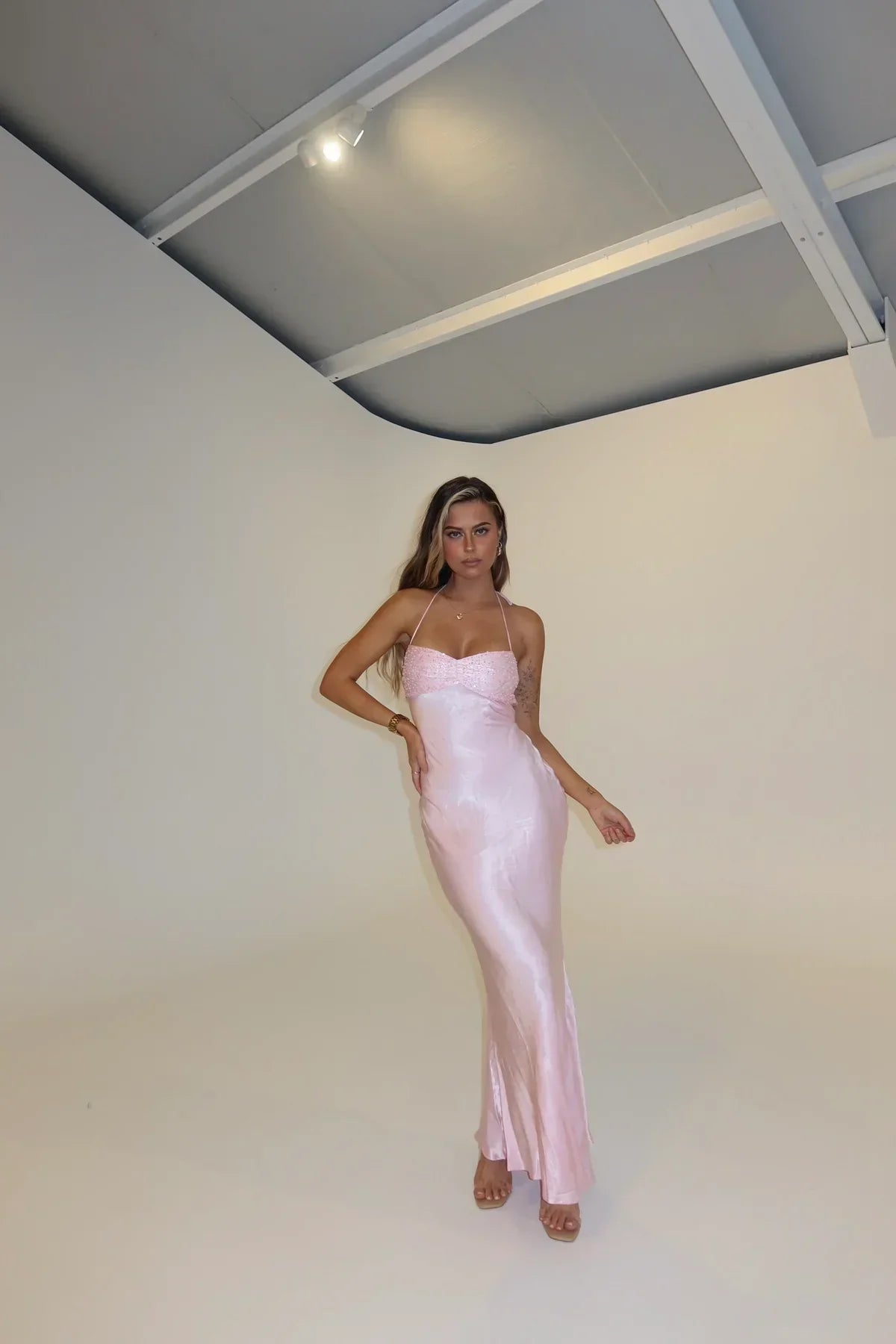 AELINE | HALTER MAXI DRESS - Light Pink