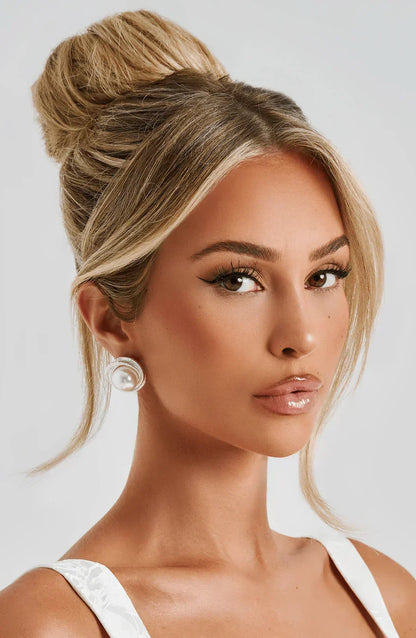 AERIN | PEARL CIRCLE STUD EARRINGS - Silver