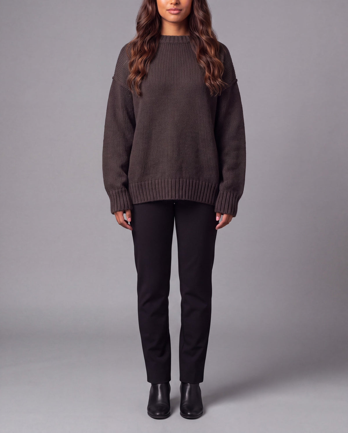 AIDA | CREW-NECK KNIT TOP - Chocolate