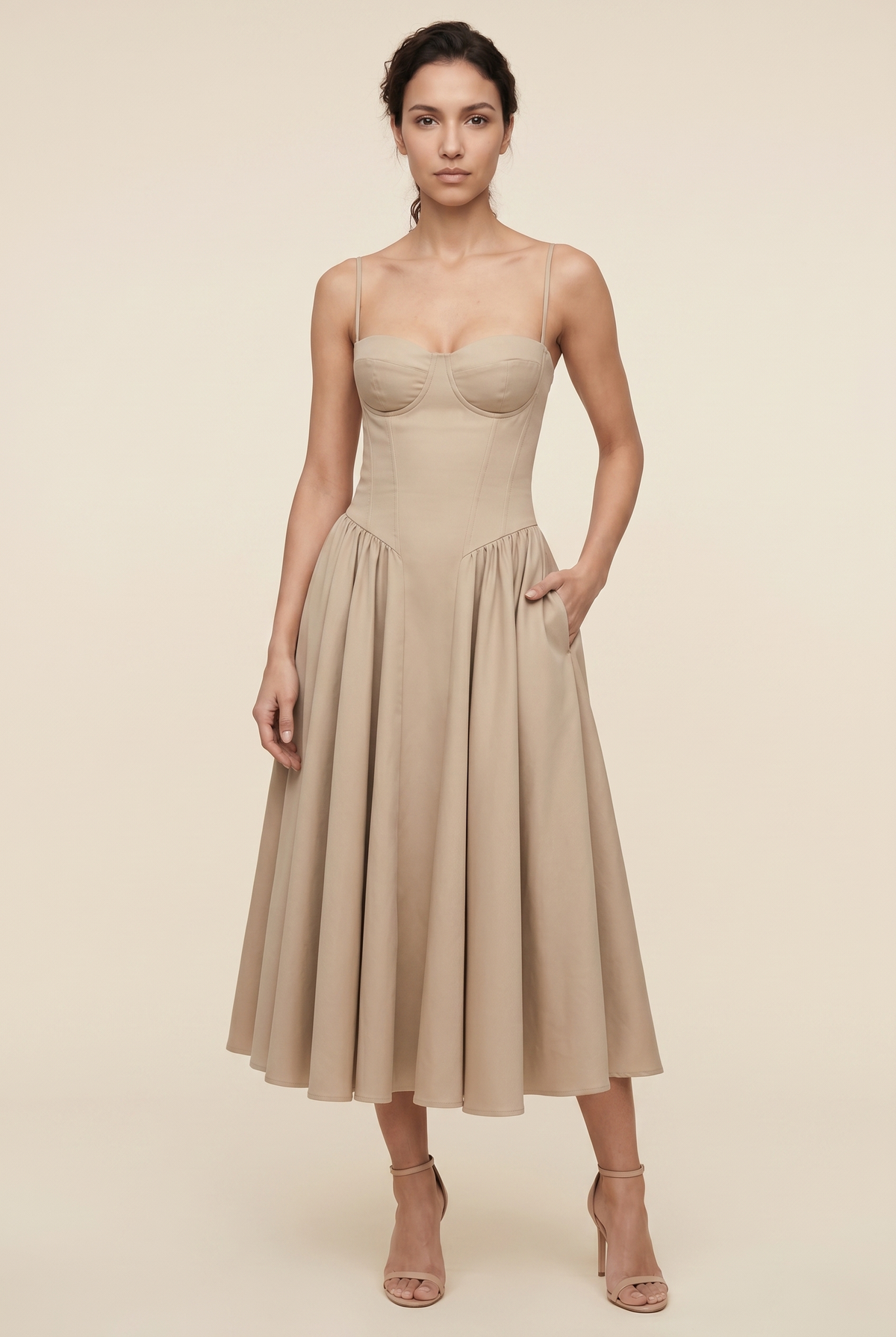 AILSA | SWEETHEART MIDI DRESS - Beige