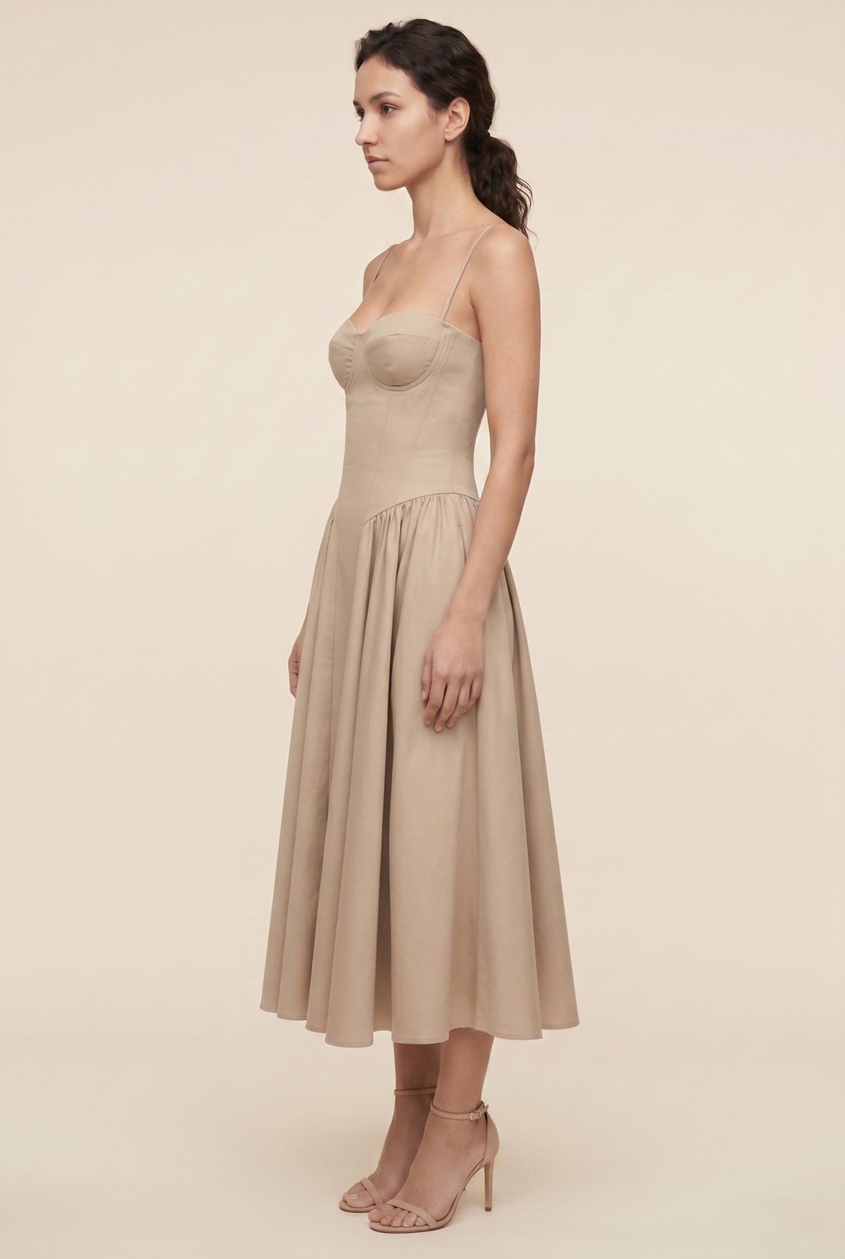 AILSA | SWEETHEART MIDI DRESS - Beige