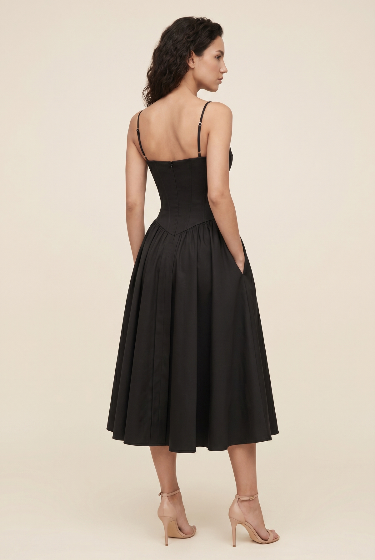 AILSA | SWEETHEART MIDI DRESS - Black