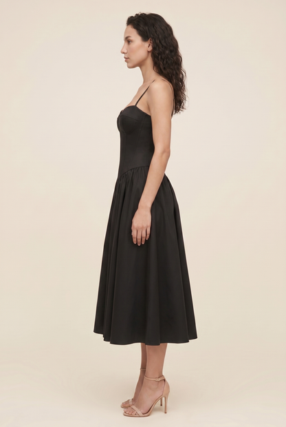 AILSA | SWEETHEART MIDI DRESS - Black