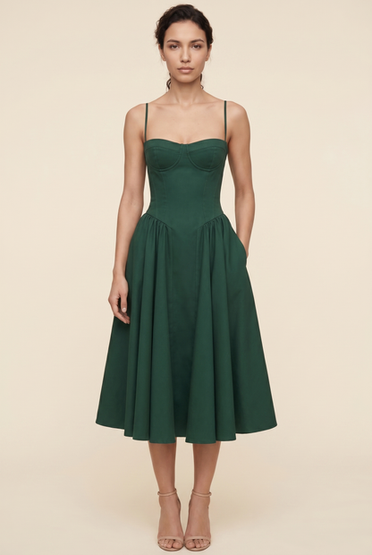 AILSA | SWEETHEART MIDI DRESS - Forest Green