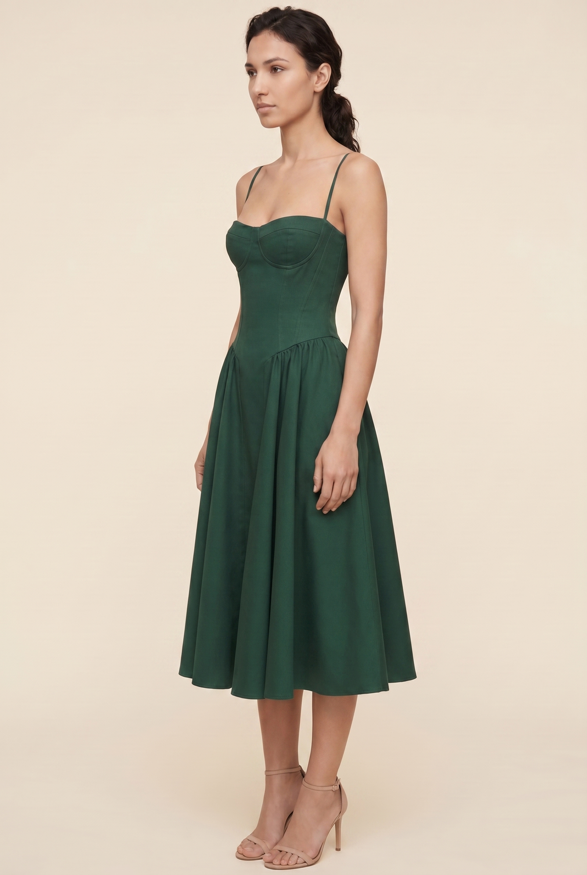 AILSA | SWEETHEART MIDI DRESS - Forest Green