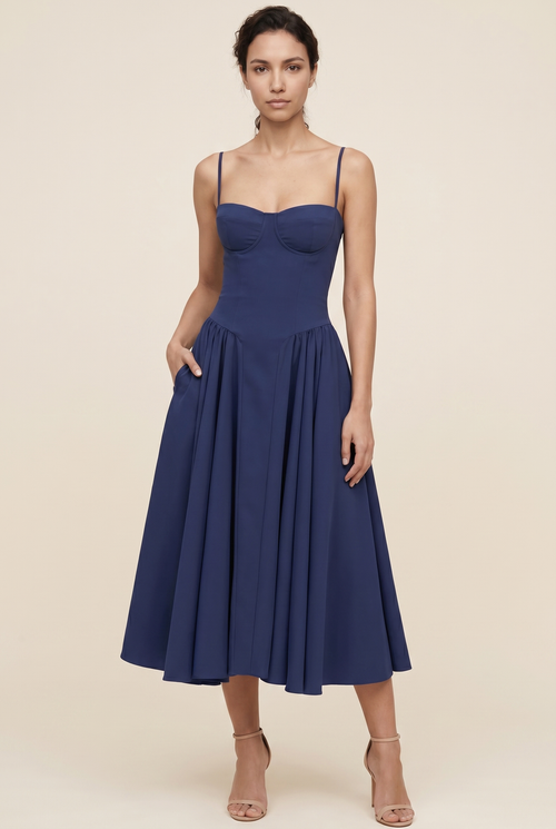 AILSA | SWEETHEART MIDI DRESS - Navy