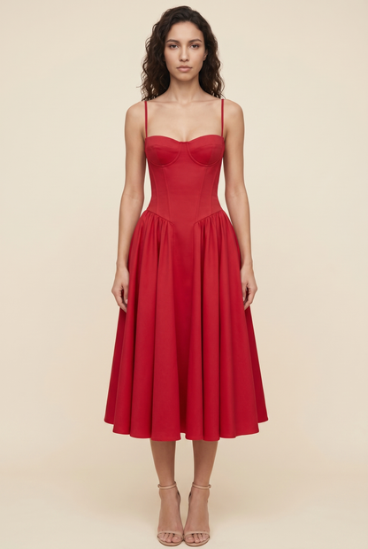 AILSA | SWEETHEART MIDI DRESS - Red