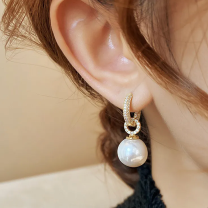 AISLINN | PEARL DROP HOOP EARRINGS - Gold