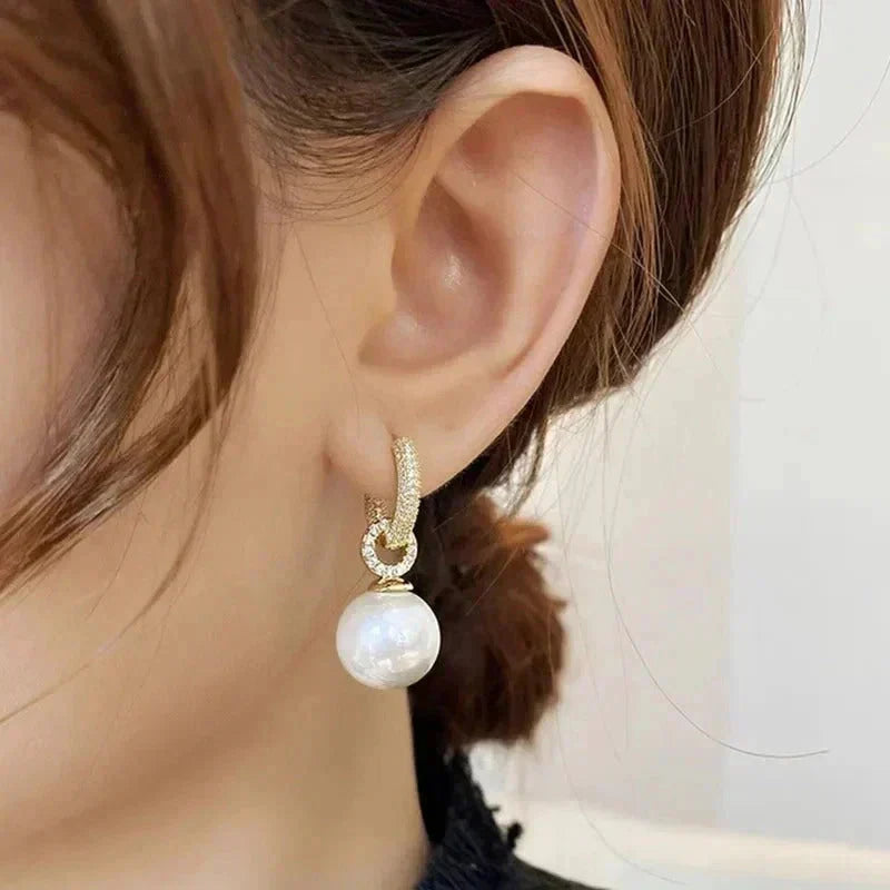 AISLINN | PEARL DROP HOOP EARRINGS - Gold