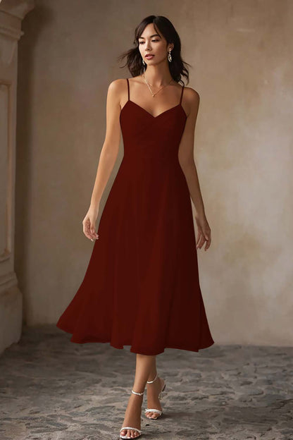 ALCINA | CHIFFON MIDI DRESS - Burgundy