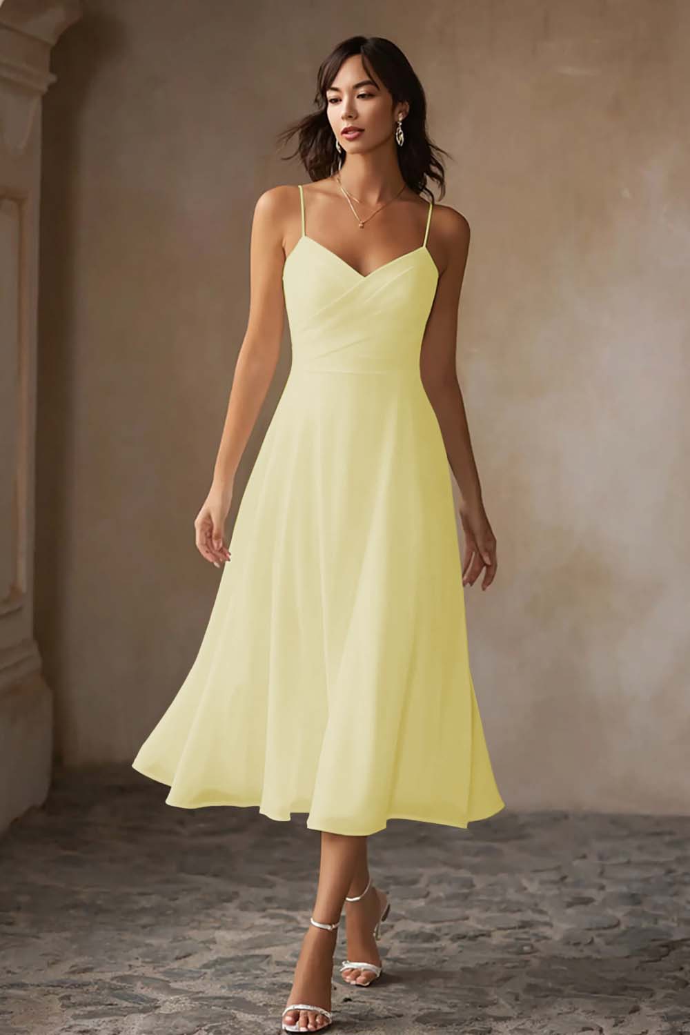 ALCINA | CHIFFON MIDI DRESS - Butter Yellow