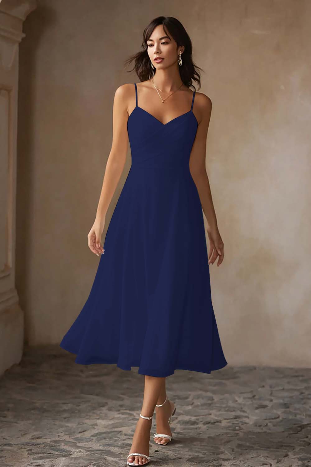 ALCINA | CHIFFON MIDI DRESS - Navy