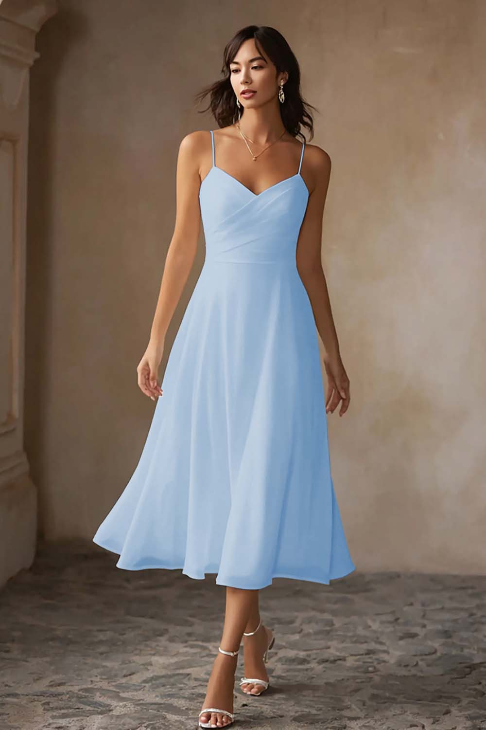 ALCINA | CHIFFON MIDI DRESS - Sky Blue