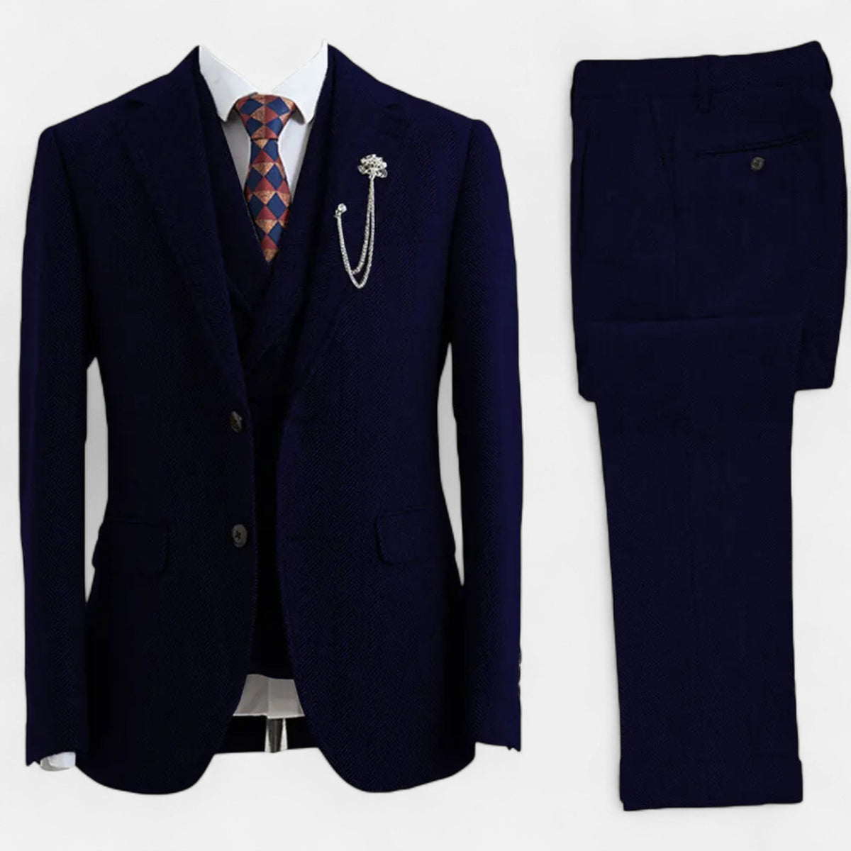 ALDEN | HERRINGBONE THREE-PIECE SUIT - Dark Blue
