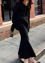 ALETA | V-NECK KNIT SWEATER SKIRT SET - Black