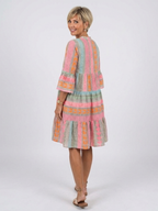 ALETTA | GEOMETRIC PRINT TIERED MINI DRESS - Pink and Sage Geometric