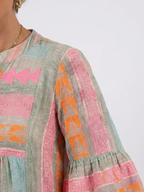 ALETTA | GEOMETRIC PRINT TIERED MINI DRESS - Pink and Sage Geometric