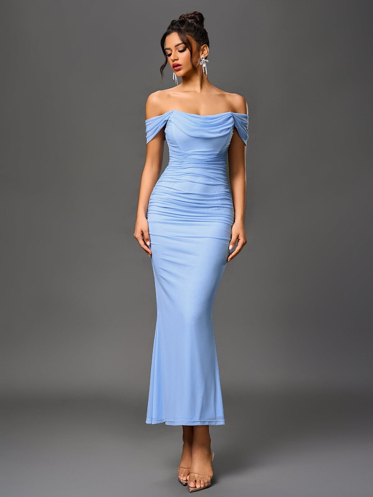 ALIDA | OFF SHOULDER MAXI DRESS - Baby Blue