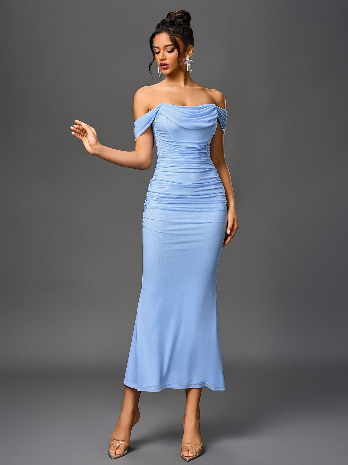 ALIDA | OFF SHOULDER MAXI DRESS - Baby Blue