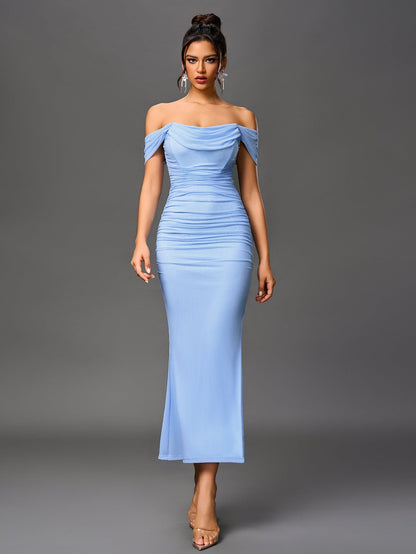 ALIDA | OFF SHOULDER MAXI DRESS - Baby Blue