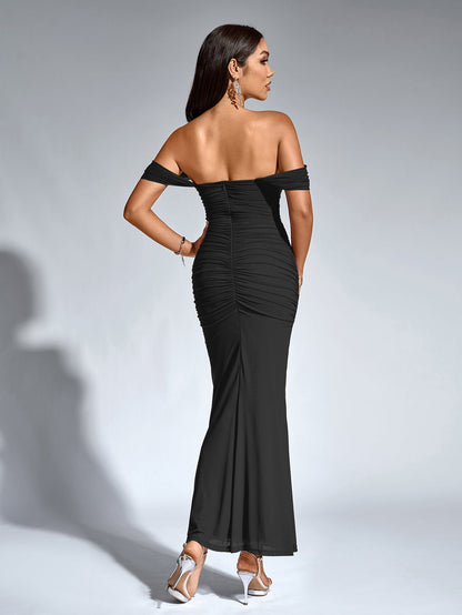 ALIDA | OFF SHOULDER MAXI DRESS - Black