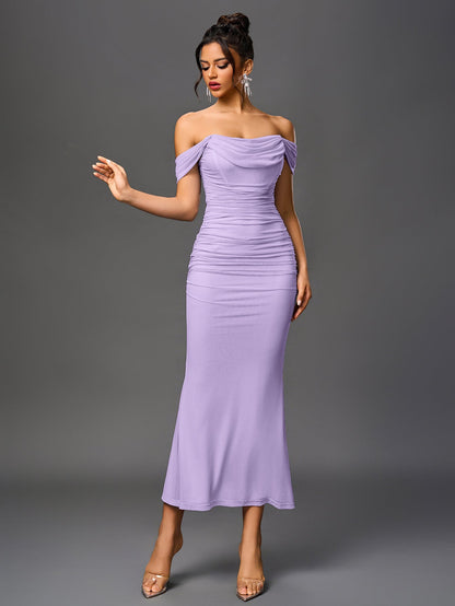 ALIDA | OFF SHOULDER MAXI DRESS - Lilac