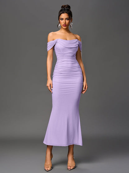 ALIDA | OFF SHOULDER MAXI DRESS - Lilac