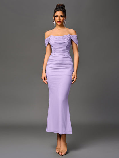 ALIDA | OFF SHOULDER MAXI DRESS - Lilac