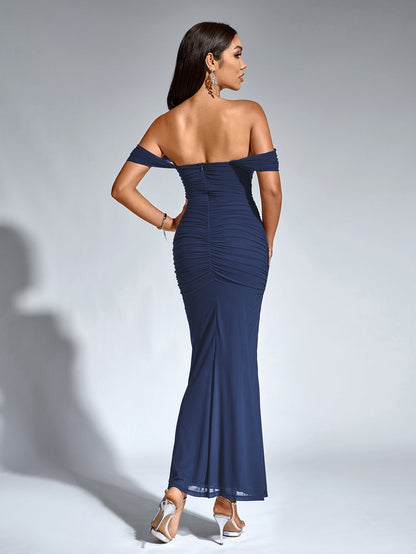 ALIDA | OFF SHOULDER MAXI DRESS - Navy