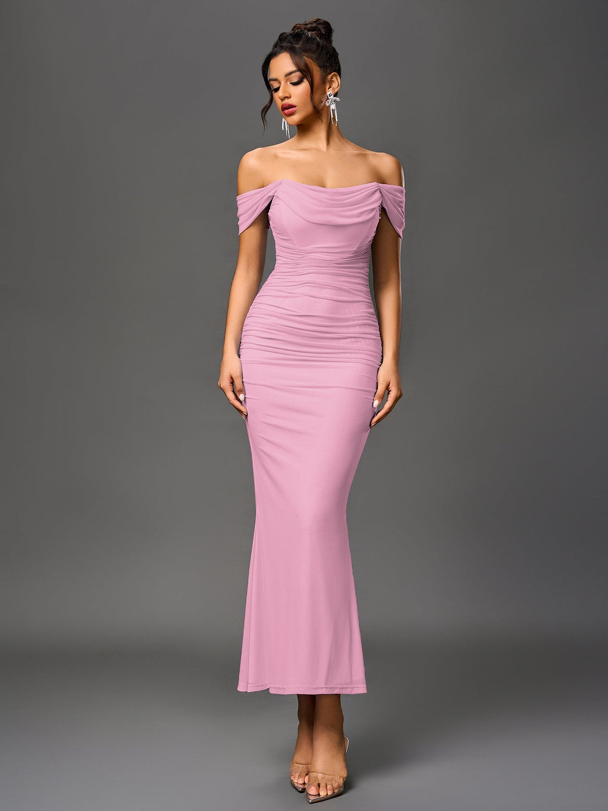 ALIDA | OFF SHOULDER MAXI DRESS - Pink