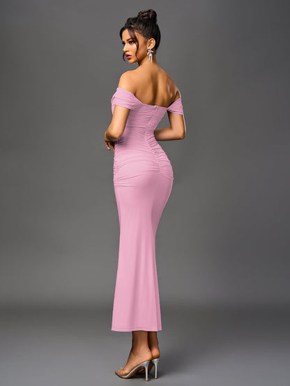 ALIDA | OFF SHOULDER MAXI DRESS - Pink