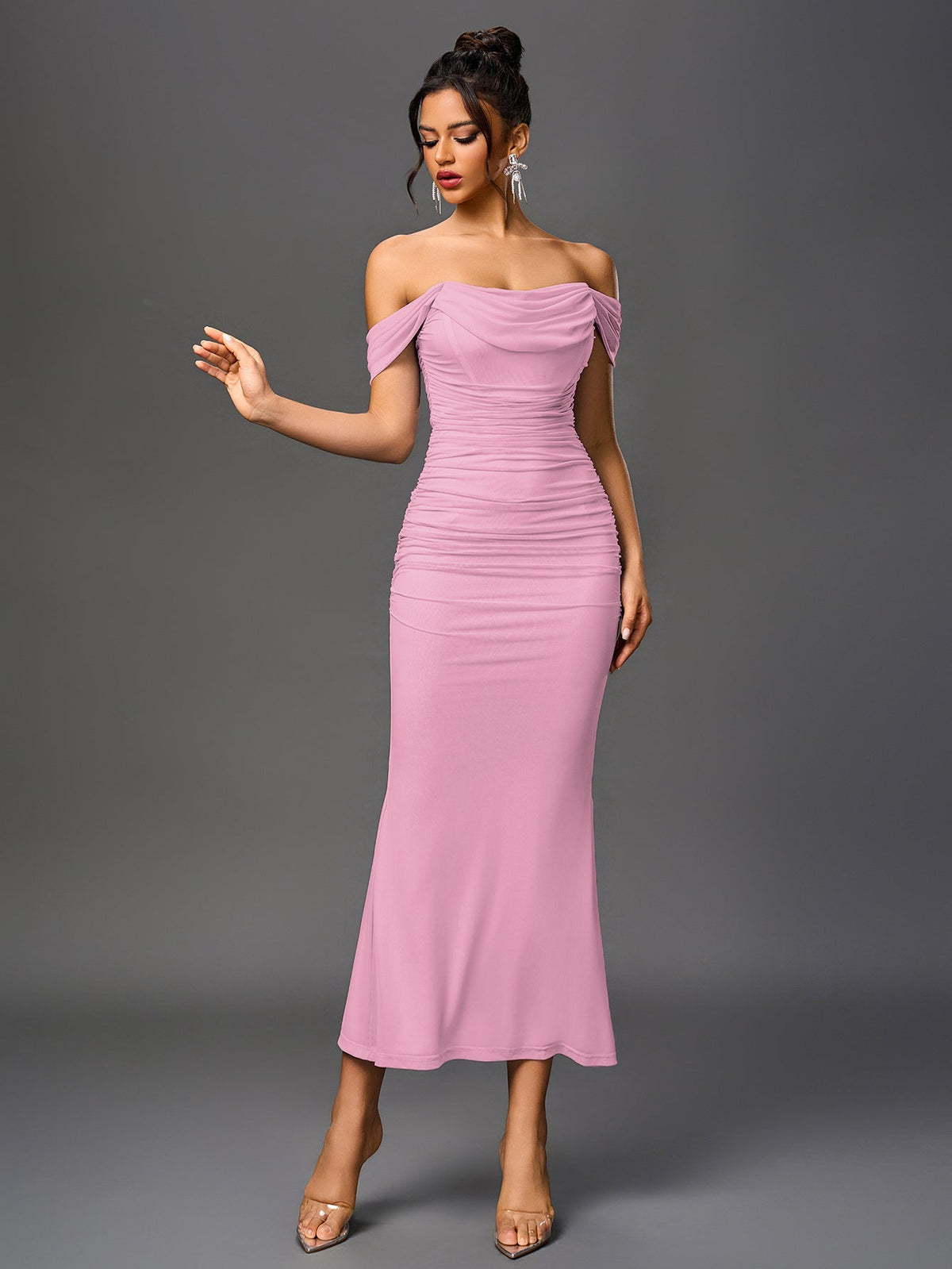 ALIDA | OFF SHOULDER MAXI DRESS - Pink