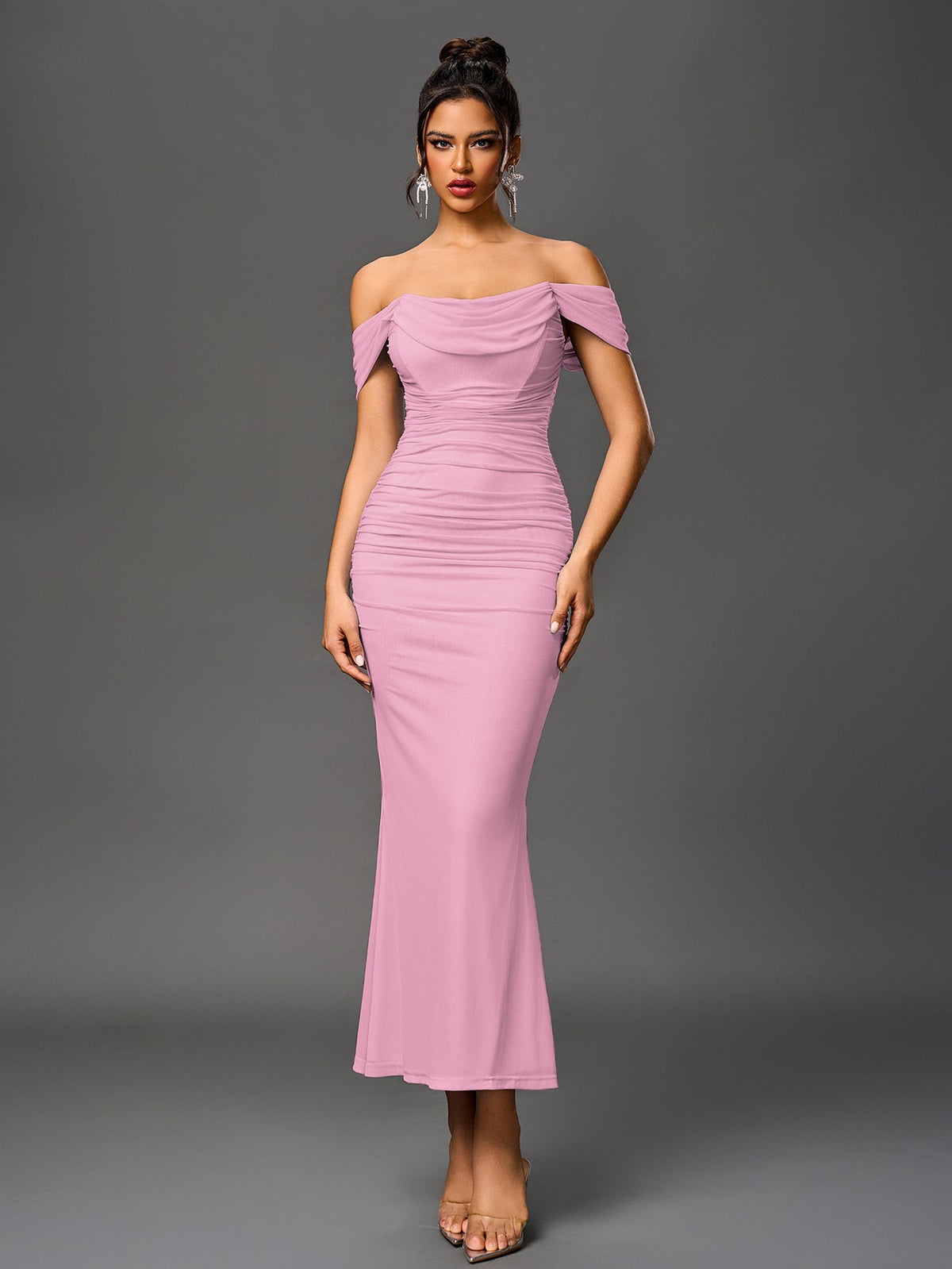 ALIDA | OFF SHOULDER MAXI DRESS - Pink