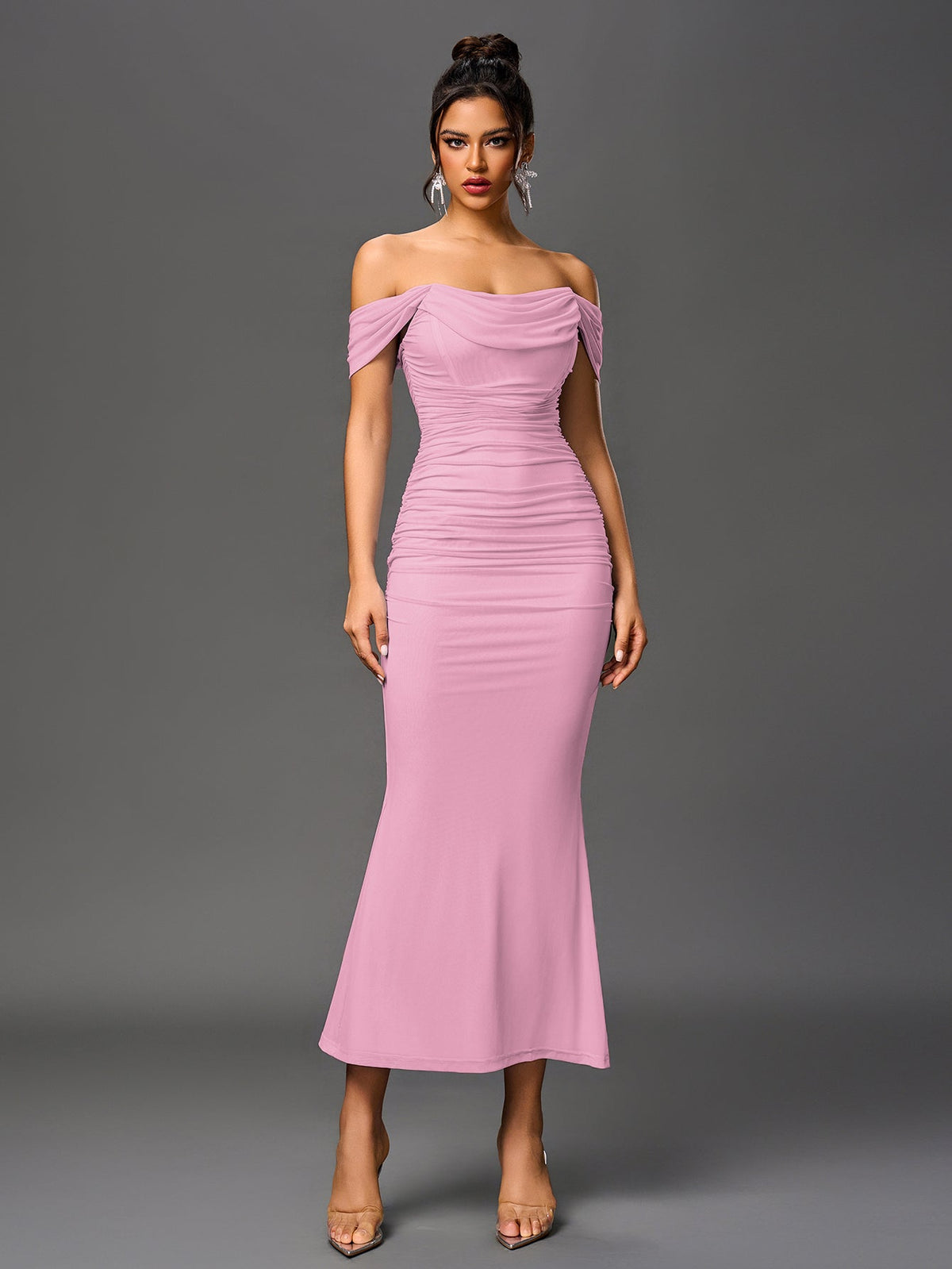 ALIDA | OFF SHOULDER MAXI DRESS - Pink
