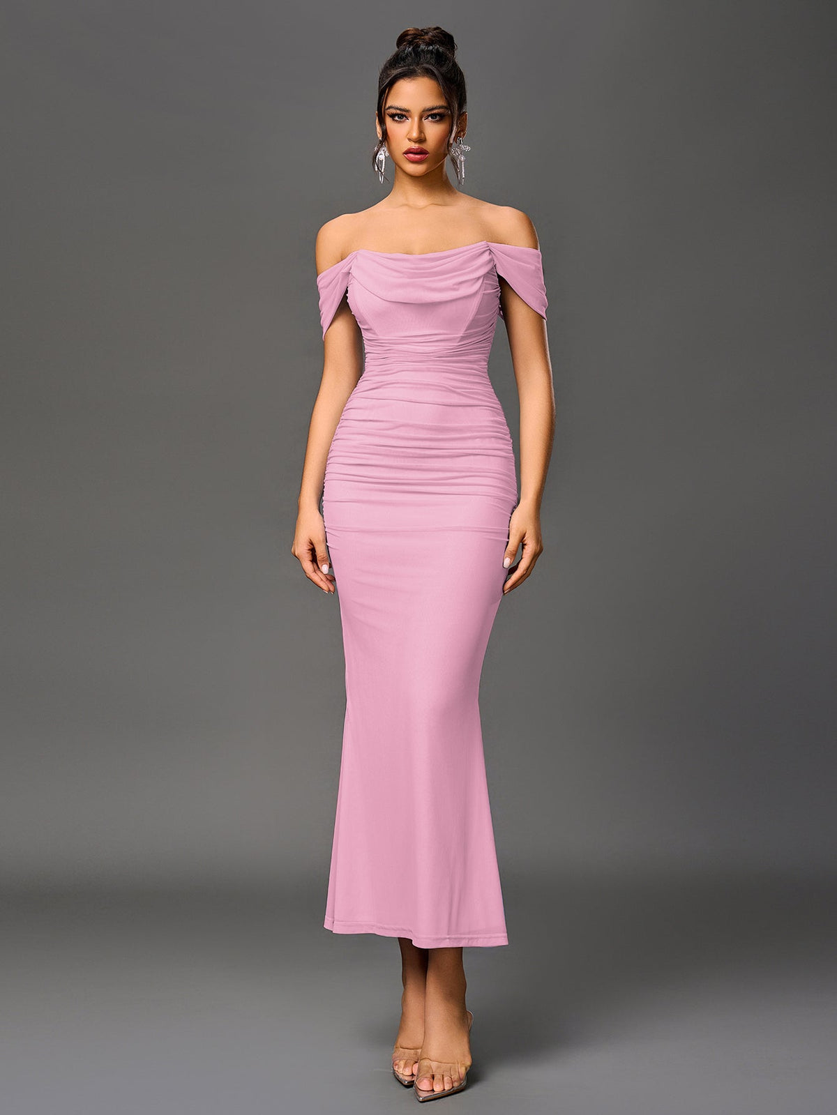 ALIDA | OFF SHOULDER MAXI DRESS - Pink
