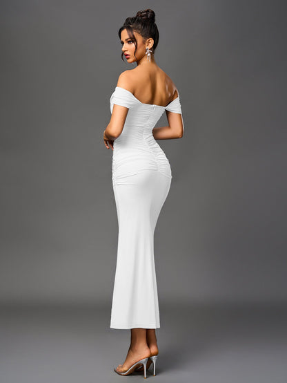 ALIDA | OFF SHOULDER MAXI DRESS - White