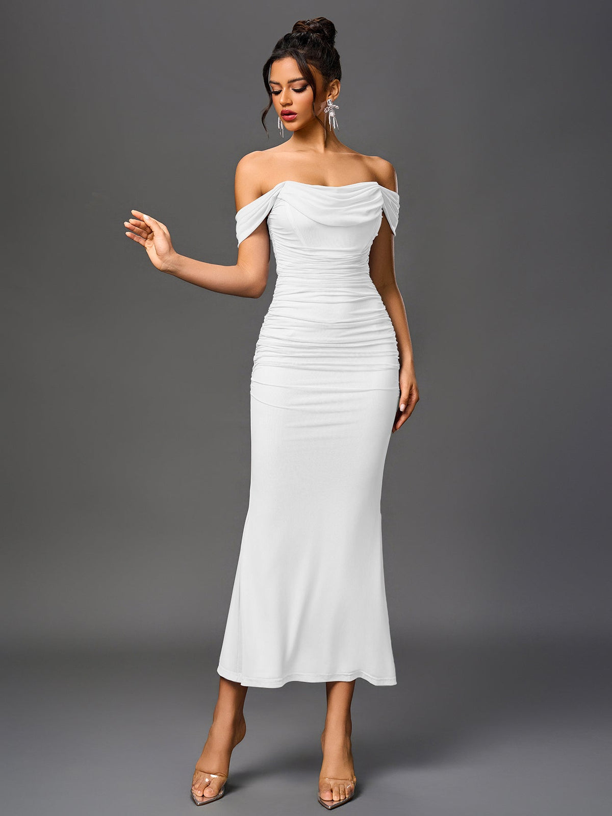 ALIDA | OFF SHOULDER MAXI DRESS - White